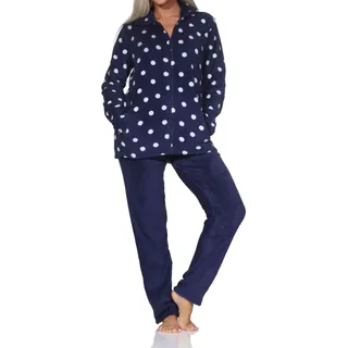 Normann Damen Hausanzug aus Coralfleece in toller Tupfen Punkte Optik, Farbe:Navy, Größe:40/42 - 40-42