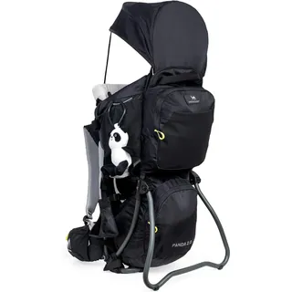 Dromader Kraxe Kindertrage Wandern - Verstellbarer Sitz, Schlafstützkissen - Ausfahrbares Sonnendach - RückenSchoner-Tragesystem – Thermotasche - Panda 2.0 Black