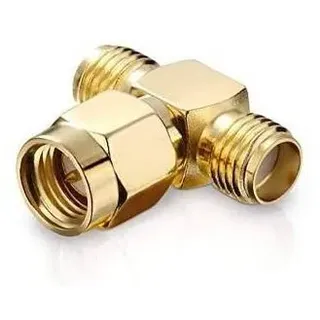 conecto SMA-Adapter, T-Stück, 1x SMA-Stecker mit Pin auf 2X SMA-Buchse ohne Pin, Adapter zur Erweiterung von SMA-Anschlüssen, vergoldet