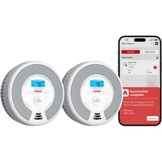 X-Sense WLAN-Rauch- und Kohlenmonoxidmelder mit austauschbarer Batterie, Smart Kombinationsmelder mit App, kompatibel mit der X-Sense Home Security-App, SC07-WX, 2er Set