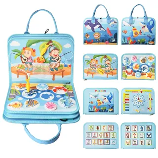 Achiyway Busy Board ab 1 Jahr, 5-Schichten Montessori Activity Board für Baby ab 1 2 3 4 Jahre mit Sensorisches Spielzeug,Lernspielzeug,Feinmotorik,Puzzle und Angeln Spiele, Geschenk Kind 1-4 Jahre
