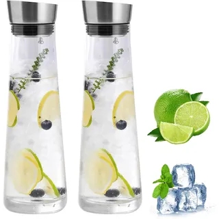 APACALI 2 Stück Glaskaraffe mit Deckel, 1 Liter Karaffe Glas mit Deckel, Wasserkaraffe, Karaffe aus Glas für hausgemachte Getränke, Eistee, Milch, Kaffee und Wein