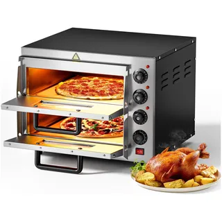 Wiltec 2-Etagen Pizza-Backofen 3000W mit Cordierit Stein für Pizza wie aus dem Steinofen Pizzaofen Backofen