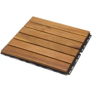 iWerk® – Holzfliese Akazie | 30 × 30 cm | Hochwertige Akazienholz-Fliese mit 6 Lamellen für Terrasse & Balkon | Wasserabweisend, barfußgeeignet, FSC®-zertifiziert (Natur, geölt)