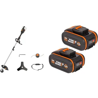 WORX Nitro WG186E.92 Akku Rasentrimmer & Freischneider 40V & WA3553.2 PowerShare 2 x 4000 mAh Werkzeugakkus 20V - wiederaufladbar - für alle WORX Elektro- & Gartengeräte