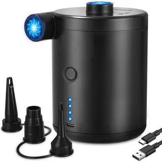 Zaxiva Tragbare Sup Pumpe Elektrisch mit 4000mAh Akku, Schnell Aufblasbare Elektrische Luftpumpe, Mini Akku Luftpumpe für Aufblasbare Kissen, Luftmatratzenbetten, Schwimmring-Poolspielzeug, 3 Düsen
