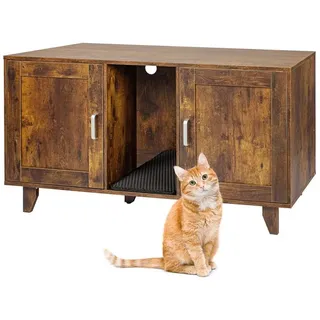 Relaxdays Katzenschrank 120 cm x 65 cm x 52 cm Dunkelbraun/Vintagebraun