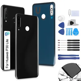 RongZy Akkudeckel Geeignet für Huawei P30 Lite/Nova 4E Backcover Akkudeckel batterietür Gehäuse Rückseite mit Tool kit (Schwarz)
