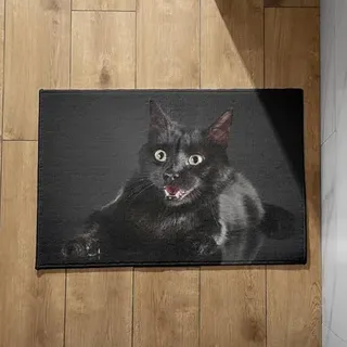 EHOMERY Fußmatte Bad Fussmatte Aussen Bunt Schwarze Katze Schmutzfangmatte Draußen Fussmatte Klein 50x80cm, rutschfeste Dekorative Fußmatte Aus Plüschbaumwolle