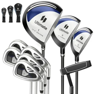 COSTWAY komplettes Herren Golfschläger Set, 9 teilige Golfschlägersätze rechtshändig mit Regenhaube, Golfset mit 1 Driver & 3 Fairway & 4 Hybrid & 6/7/ 8/9/ P Eisen & Putter (Blau)