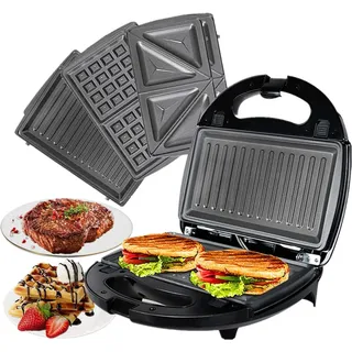 OZAVO 3-in-1-Sandwichmaker OZ320 3-in-1 Sandwichmaker & Waffeleisen & Kontaktgrill, 750 W, Antihaftbeschichtung, Vertikale Aufbewahrung,23.7*22cm schwarz
