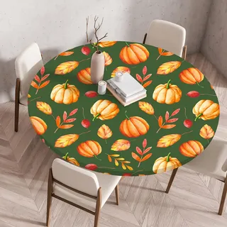 Odot Elastische Tischdecke Rund Ourdoor Tischdecke Abwaschbar Abwischbar Wasserdicht Gartentischdecken Tischtuch Schmutzabweisend für Garten Partys Kaffee, Halloween Kürbis (Herbst,140cm)