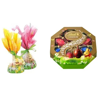 Lindt Schokolade Hasen-Nest | 194 g & Schokolade LINDOR Oster Mix | 144 g Kassette | Zartschmelzende LINDOR Eier in drei Sorten: Vollmilch, Feinherb