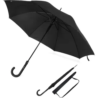 Sternenfunke Stockschirm schwarz Ø105 cm, Regenschirm Herren und Damen edel | stabil für eine Person | Stockregenschirm Stockschirm schwarz groß Automatik mit Tragegurt an Tasche - Ø105 cm - L