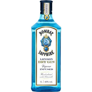 Bombay Sapphire Distilled London Dry Gin, 40% Vol., 100 cl/1L, per Dampfinfusion hergestellt mit 10 erlesenen exotischen Botanicals, ideal für die Hausbar und als Geschenk ab 18 (Packung mit 6)