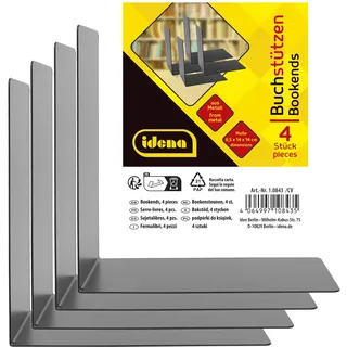 IDENA Buchstützen Metall, schwarz, 14x14x8,5cm 4 Stück