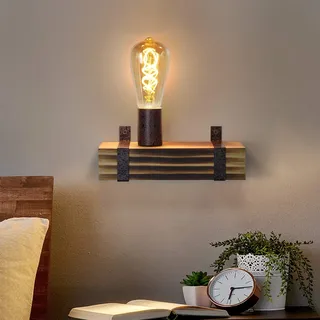 GBLY Vintage Wandleuchte E27 Holz Retro Wandlampe 23CM Wandspot im Industrial Design mit E27 Fassung max. 60Watt für Flur Wohnzimmer Schlafzimmer Esszimmer Bar, Ohne Leuchtmittel