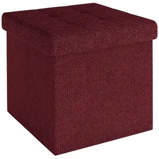 Intirilife Sitzwürfel Bordeaux, Textil, 30x30x30 cm in Kirsch ROT - mit Stauraum und Deckel aus Stoff mit Mulden