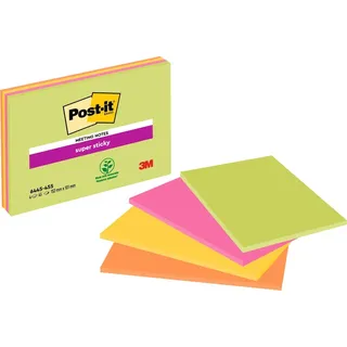 Post-it Super Sticky Meeting Notes Haftnotizen extrastark 6445-4SS farbsortiert, 4 Blöcke
