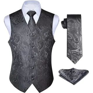 LuxusKollektion Krawatte Anzugweste Herren Hochzeit Paisley Krawatte Set Grau L