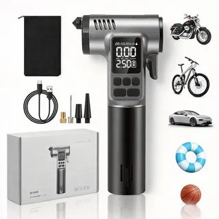Elektrische Luftpumpe Fahrrad Akku Kompressor mit Intelligenter Drucksteuerung & Integrierter Powerbank-Funktion Fahrradpumpe Kabellose Akku-Luftpumpe für Auto, Bälle und Camping