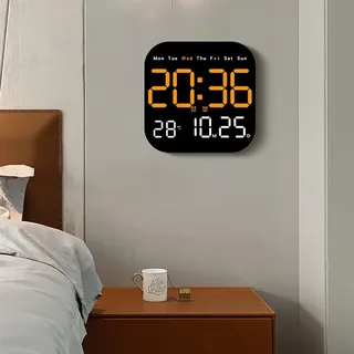 LED Digitale Wanduhr, Großer LED-Bildschirm Wanduhr mit Fernbedienung Display Temperatur Raum Desktop Uhr für Schlafzimmer