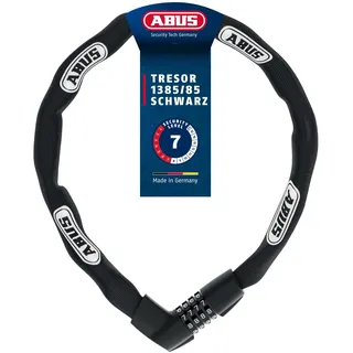 ABUS Kettenschloss Tresor 1385 – Zahlenschloss aus gehärtetem Stahl – 7 mm starke Vierkantkette – ABUS-Sicherheitslevel 7 – 85 cm – Schwarz