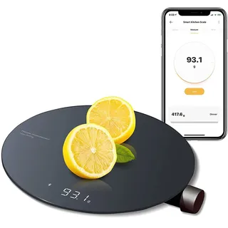 HOTO Digitale Küchenwaage mit App, Hochpräzise 0,1g-3kg Waage Küchenwaage mit 4 Maßeinheit (g/ml/oz/lb:oz), Haushaltswaage LED Anzeige, Tara Funktion, Leicht Reinigen für Backen, Kochen, Kaffee