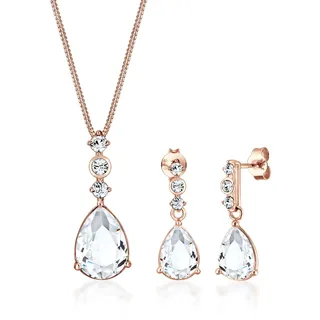 ELLI PREMIUM Schmuckset Damen Tropfen Edel mit Kristalle in 925 Sterling Silber Rosé vergoldet