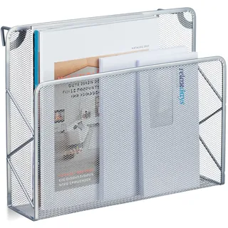 Relaxdays Zeitschriftenhalter Wand, Zeitungsablage hängend, Wandkorb, HBT 28x35,5x10 cm, Magazinhalter, Metall, Silber