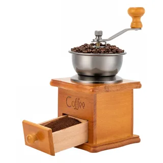 Kaffeemühle, Braun Retro Manuelle Kaffeemühle auf Holz mit Handkurbel, Tragbar, Kaffee Mühle im Antik Design,Handmühle für Kaffeebohnen