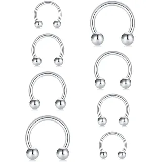 KOMUNJ 4 Paar Hufeisen Piercing Nasenpiercing Septum Ring, 16G 6/8/10/12mm Lippenpiercing Tragus Helix Ohr Piercing Schmuck (Silber)
