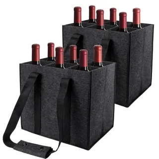 2 Stück Flaschentasche 6 Flaschen, Stabil Filz Flaschenträger mit Griff, Faltbarer Flaschenträger mit Wechselbare Trennwand,Männerhandtasche Bierträger für Wein, Getränke, Weinflaschen, Bottle