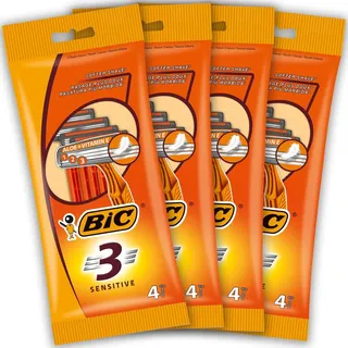 BIC 3 Sensitive Herren, Nassrasierer Set 3 Klingen Einwegrasierer 16er Pack