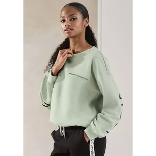 Sweatshirt FRENCH CONNECTION, Damen, Gr. 40/42, grün, Sweatware, Obermaterial: 60% Baumwolle, 40% Polyester, unifarben, bequem hüftlang, Rundhals, Rippbündchen, Sweatshirts Sweatshirt, mit großem Logodruck auf dem Rücken