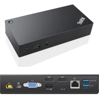 Lenovo 03X7194, Kabelgebunden, USB 3.2 Gen 1 (3.1 Gen 1) Type-C, 3,5 mm, 10,100,1000 Mbit/s, Schwarz - Schwarz