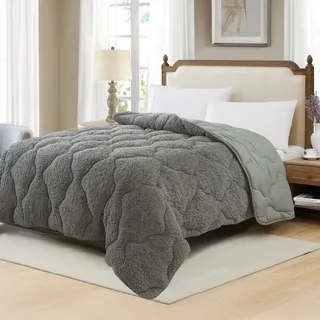 otto home Microfaserbettdecke OTTO HOME "Elvia, Teddy Plüsch Bettdecke", grau (anthrazit), B:135cm L:200cm, Bezug: 100% Polyester. Füllung: 100% Polyester, Bettdecken, Microfaserbettdecke, Warme Winter Uni Bettdecke