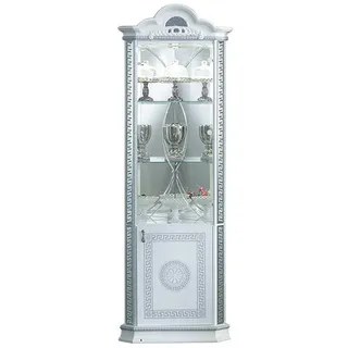 Interdesign24 Eckvitrine Venus (2-Türig, im Barock-Stil, mit Silberverzierungen) in Weiß/Silber Hochglanz weiß