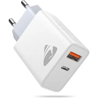 USB C Ladegerät, 2-Port USB Stecker, 20W Schnellladegerät mit USB-C und USB-A, PD 3.0 Power Adapter USB Netzteil, Mehrfach USB Ladegerät für iPhone 17 Pro Max 16 15 14 13, iPad, Samsung, Handys