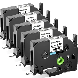 Oozmas TZ Tape 12mm 0.47 White kompatible mit Brother Ptouch Schriftband TZe-231 AZe-231, Laminated Tape 12mm kompatible mit Brother Ptouch H105 D210 D400 H110 H107B Cube Beschriftungsband, 5-Pack