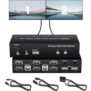 HDMI KVM Switch 2 Port, Bolaazul HDMI USB 2,0 KVM Switcher Dual Port 2 Computer 2 Monitore, 4K@60Hz Tastatur Maus Peripheral Switch KVM HDMI USB 2 in 2 out für Laptop, PC, PS4, Xbox