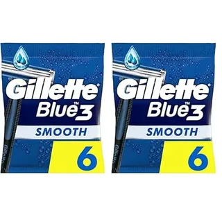 Gillette Blue3 Smooth Einwegrasierer Männer, 6 Rasierer mit 3-fach Klinge, um 40° beweglicher Schwenkkopf, Gleitstreifen mit ComfortGel-Technologie (Packung mit 2)