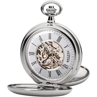 Regent Taschenuhr Regent Taschenuhr für Damen Herren P-36, (Analoguhr), Herren Taschenuhr rund, extra groß (ca. 50mm), Metall verchromt silberfarben
