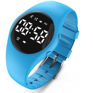 Focwony Digitale LED-Schrittzähler-Uhr, digitaler Schritt-Tracker, ohne Bluetooth, vibrierender Wecker, Stoppuhr, tolles Geschenk für Kinder, Teenager, Mädchen, Jungen, Frauen, blau, Armband