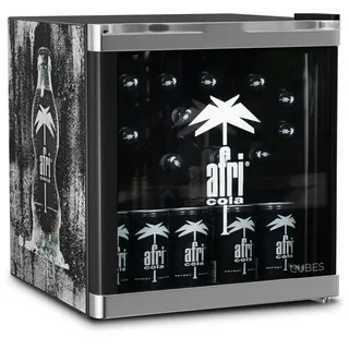 °CUBES Afri Cola Mini Getränkekühlschrank 48L (Schwarz) – Kompakter Flaschenkühlschrank mit Glastür & wechselbarem Türanschlag – Leise & energieeffizient – Für Bar, Küche, Homeoffice – Getränkekühler