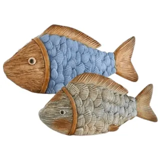 Home-trends24.de Dekofigur Fisch Figur Deko Maritim Polyresin Skulptur Objekt Fische 2er Set (2 St)