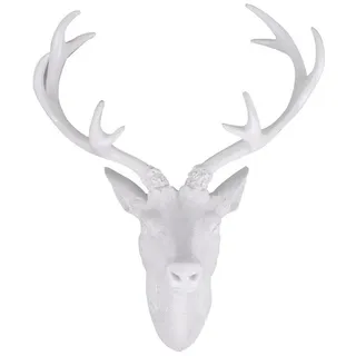 Mojawo Wanddekoobjekt Hirschgeweih Hirschkopf Geweih 10-Ender Weiß 14x16x30cm