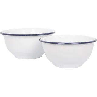 2pc Blau Weiß Emaille-Rührschüssel-Set - Tief Metall Verschachtelung Küche Backen Kochen Salat Einfach Lagerung Essen Schüsseln - Von Argon Ta - Blau