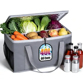 Kühltasche Faltbar Thermotasche 40L Groß Kühlbox, Wiederverwendbare isoliertasche Kühltaschen Groß aus 600D Oxford-Gewebe für Camping, Picknick, Reisen, Auto und Lebensmitteltransport
