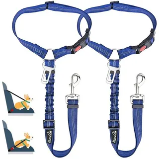 luxuskollektion Autohundegeschirr Hundegurt Auto 2-in-1 Kopfstützen-Rückhalte Anschnallgurt Hellblau 2er, Textil blau
